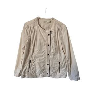 Chicos Cream Utility Moto Jacket Size 2 Large Collarless Zip Snap Pintuck Detail